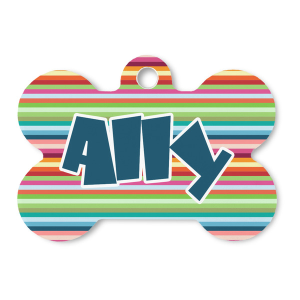 Custom Retro Horizontal Stripes Bone Shaped Dog ID Tag (Personalized)