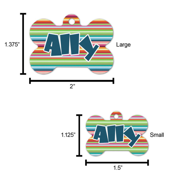 Retro Horizontal Stripes Bone Shaped Dog ID Tag - Large - Scale