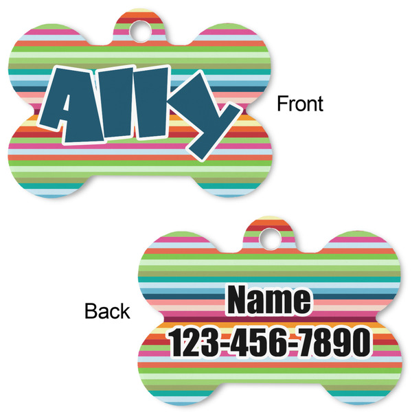 Retro Horizontal Stripes Bone Shaped Dog Tag - Front & Back