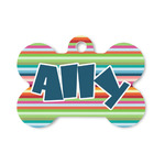 Retro Horizontal Stripes Bone Shaped Dog ID Tag - Small (Personalized)
