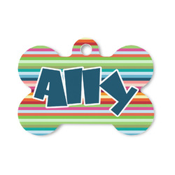 Retro Horizontal Stripes Bone Shaped Dog ID Tag - Small (Personalized)