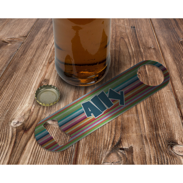 Retro Horizontal Stripes Bottle Opener - In Use