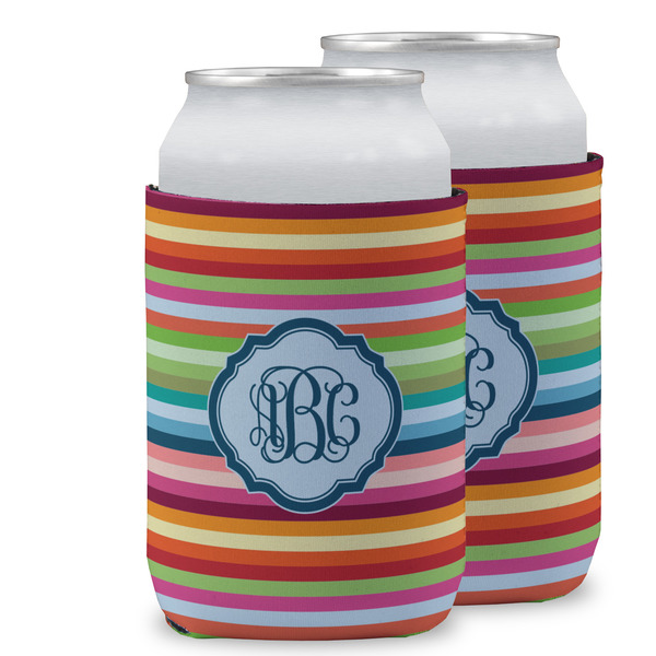 Custom Retro Horizontal Stripes Can Cooler (12 oz) w/ Monogram