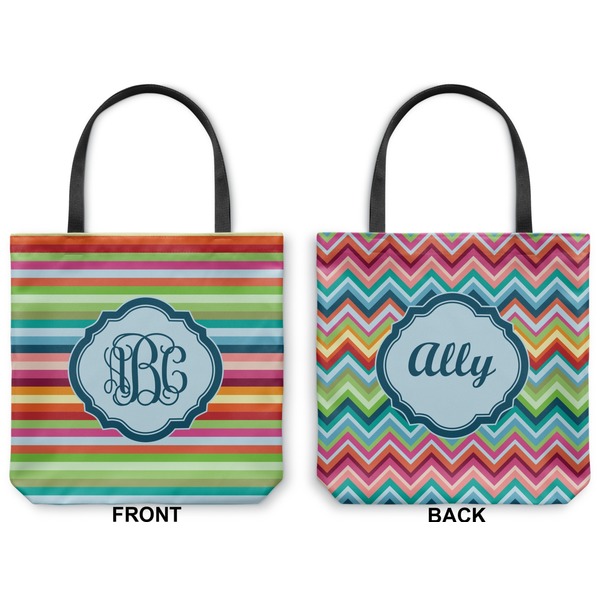 Retro Horizontal Stripes Canvas Tote - Front and Back
