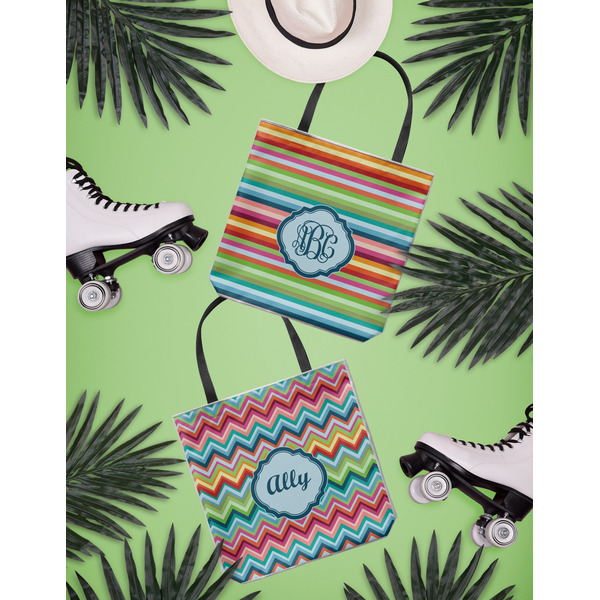 Retro Horizontal Stripes Canvas Tote Lifestyle Front and Back- 13x13