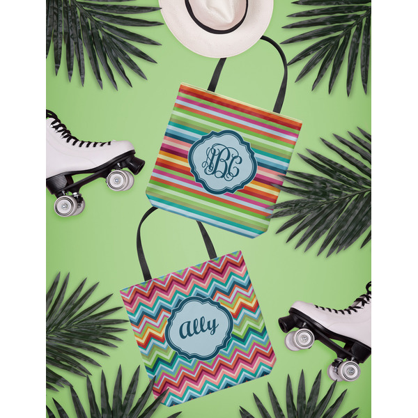 Retro Horizontal Stripes Canvas Tote Lifestyle Front and Back