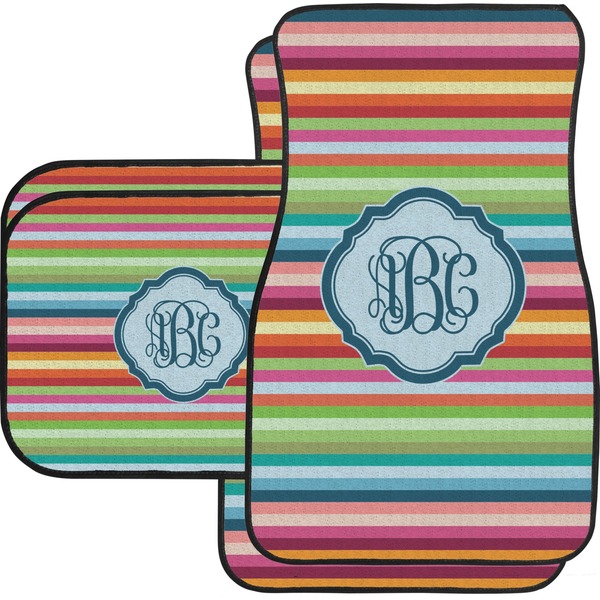 Custom Retro Horizontal Stripes Car Floor Mats Set - 2 Front & 2 Back (Personalized)