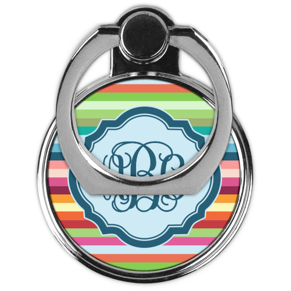 Retro Horizontal Stripes Cell Phone Ring Stand & Holder - Front (Collapsed)