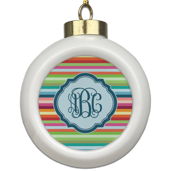 Custom Retro Horizontal Stripes Ceramic Ball Ornament (Personalized)