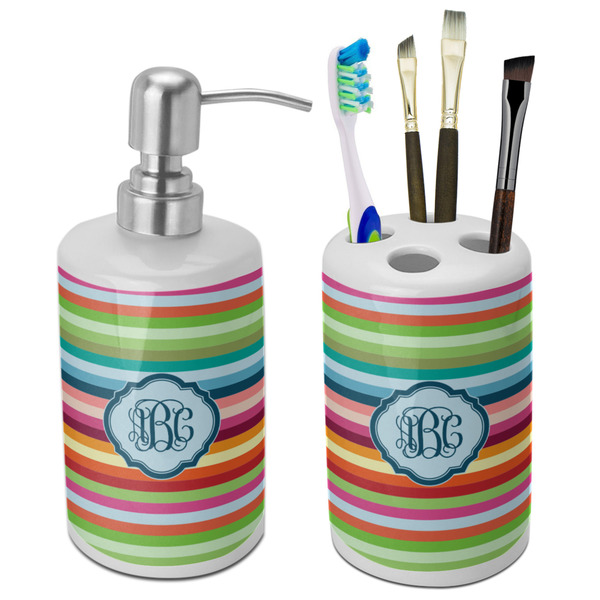Custom Retro Horizontal Stripes Ceramic Bathroom Accessories Set (Personalized)