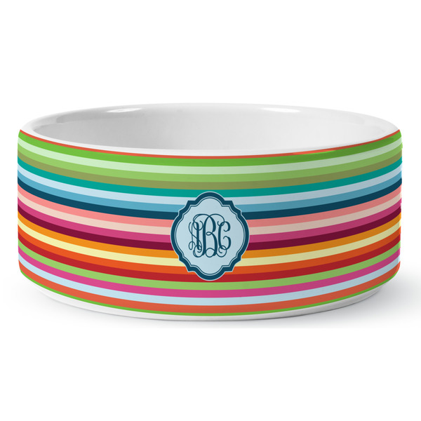 Retro Horizontal Stripes Ceramic Dog Bowl - Medium - Front