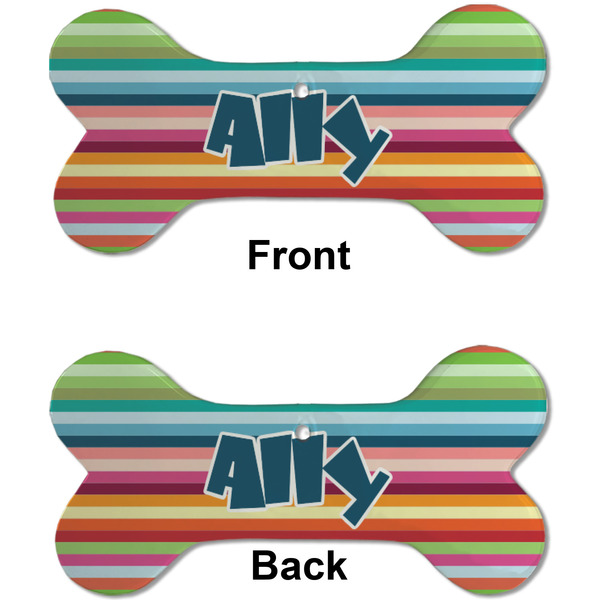 Retro Horizontal Stripes Ceramic Flat Ornament - Bone Front & Back (APPROVAL)