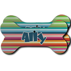 Retro Horizontal Stripes Ceramic Dog Ornament - Front & Back w/ Monogram