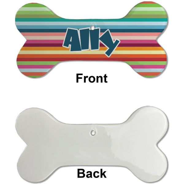 Retro Horizontal Stripes Ceramic Flat Ornament - Bone Front & Back Single Print (APPROVAL)