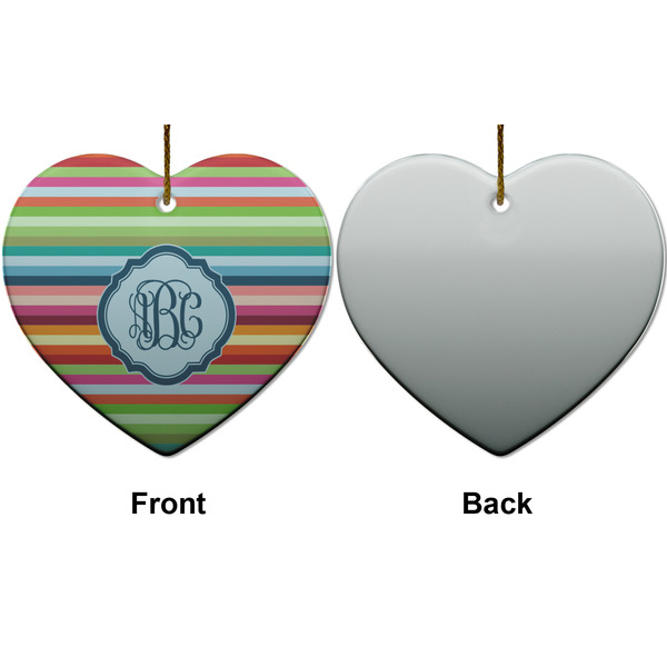 Retro Horizontal Stripes Ceramic Flat Ornament - Heart Front & Back (APPROVAL)