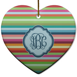 Retro Horizontal Stripes Heart Ceramic Ornament w/ Monogram