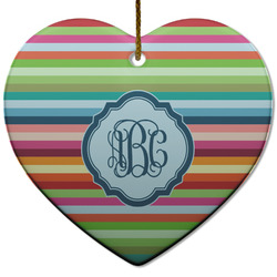 Retro Horizontal Stripes Heart Ceramic Ornament w/ Monogram