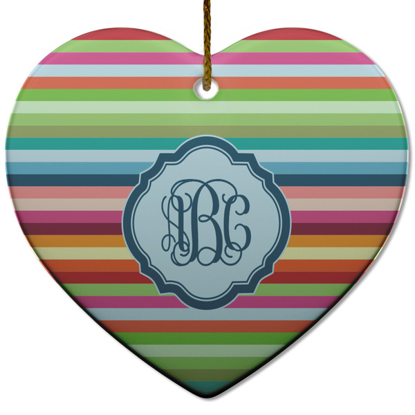 Retro Horizontal Stripes Ceramic Flat Ornament - Heart (Front)