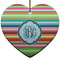 Retro Horizontal Stripes Heart Ceramic Ornament w/ Monogram