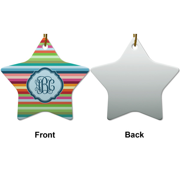 Retro Horizontal Stripes Ceramic Flat Ornament - Star Front & Back (APPROVAL)