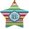 Retro Horizontal Stripes Star Ceramic Ornament w/ Monogram