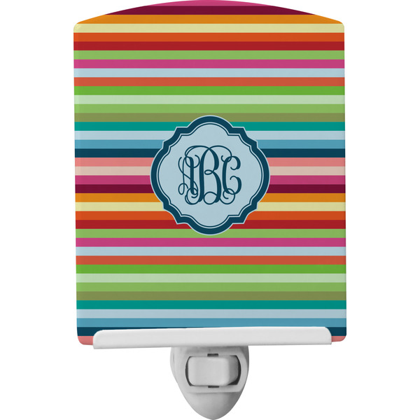 Custom Retro Horizontal Stripes Ceramic Night Light w/ Monogram