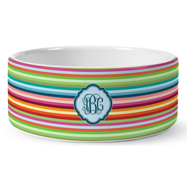 Custom Retro Horizontal Stripes Ceramic Dog Bowl (Personalized)