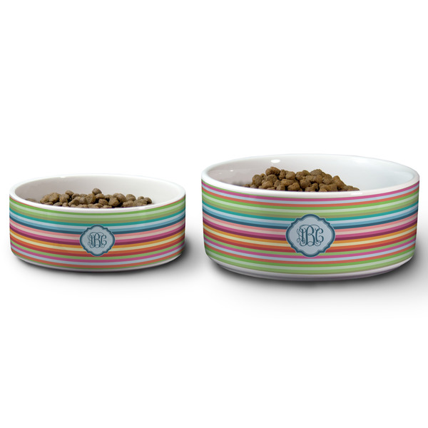 Retro Horizontal Stripes Ceramic Dog Bowls - Size Comparison