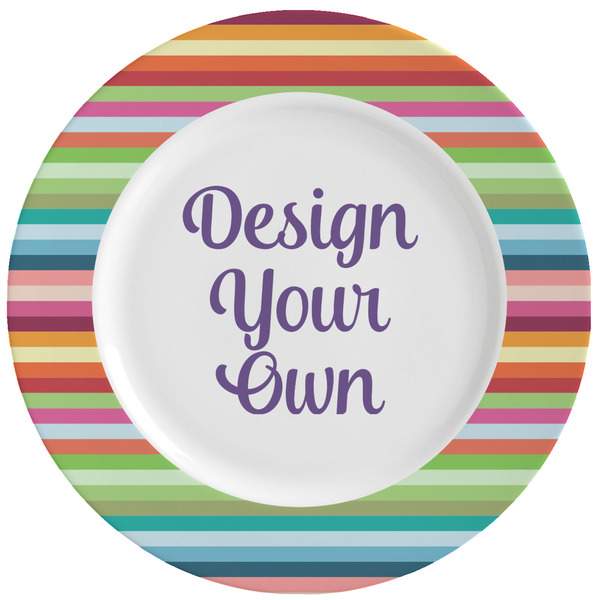 Custom Retro Horizontal Stripes Ceramic Dinner Plates (Set of 4) (Personalized)