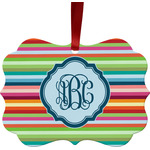 Retro Horizontal Stripes Metal Frame Ornament - Double Sided w/ Monogram