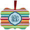 Retro Horizontal Stripes Metal Frame Ornament - Double Sided w/ Monogram