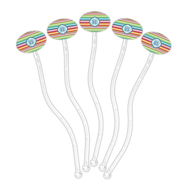 Retro Horizontal Stripes Clear Plastic 7" Stir Stick - Oval - Fan