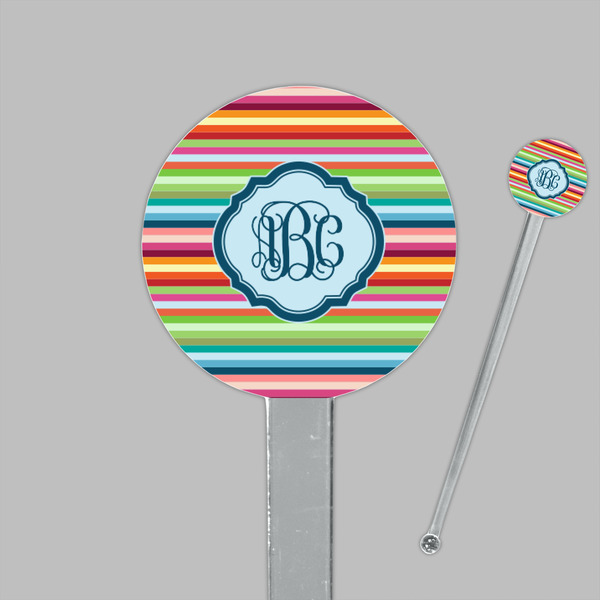 Retro Horizontal Stripes Clear Plastic 7" Stir Stick - Round - Closeup