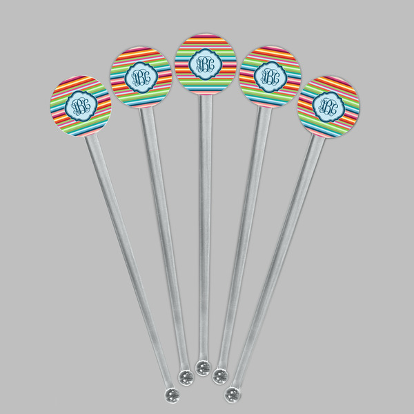 Retro Horizontal Stripes Clear Plastic 7" Stir Stick - Round - Fan View