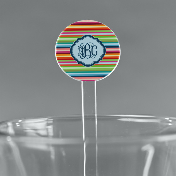 Custom Retro Horizontal Stripes 5.5" Round Plastic Stir Sticks - Clear (Personalized)