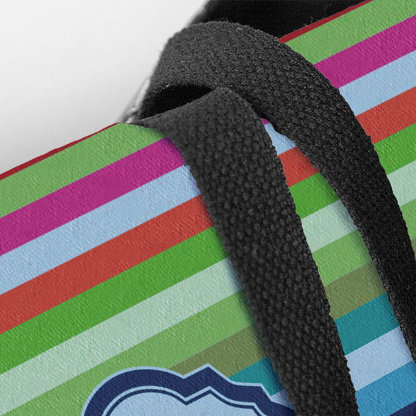 Retro Horizontal Stripes Closeup of Tote w/Black Handles