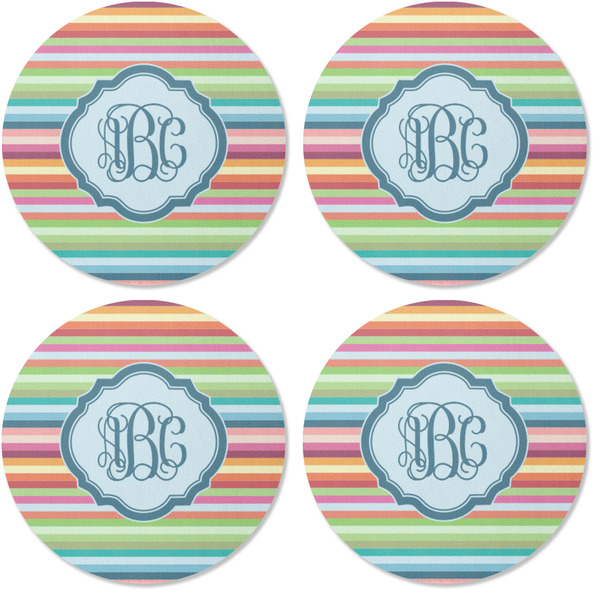Retro Horizontal Stripes Coaster Round Rubber Back - Apvl