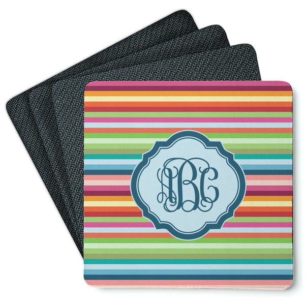 Custom Retro Horizontal Stripes Square Rubber Backed Coasters - Set of 4 (Personalized)