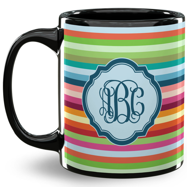 Custom Retro Horizontal Stripes 11 Oz Coffee Mug - Black (Personalized)