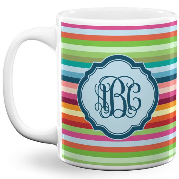 Custom Retro Horizontal Stripes 11 Oz Coffee Mug - White (Personalized)
