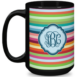 Retro Horizontal Stripes 15 Oz Coffee Mug - Black (Personalized)