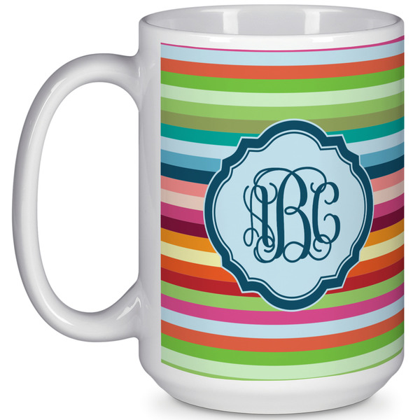 Custom Retro Horizontal Stripes 15 Oz Coffee Mug - White (Personalized)
