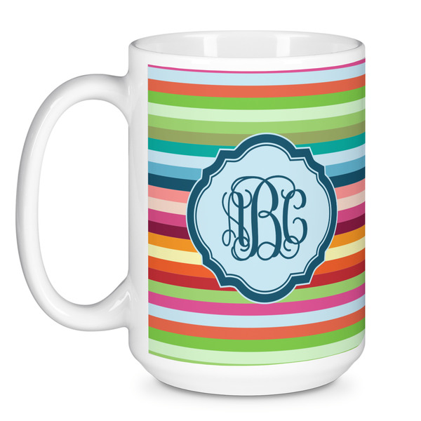 Retro Horizontal Stripes Coffee Mug - 15 oz - White