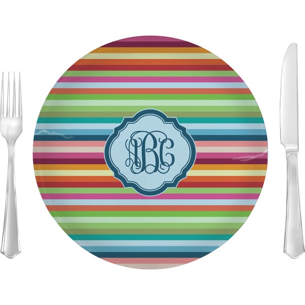Custom Retro Horizontal Stripes Glass Lunch / Dinner Plate 10" (Personalized)
