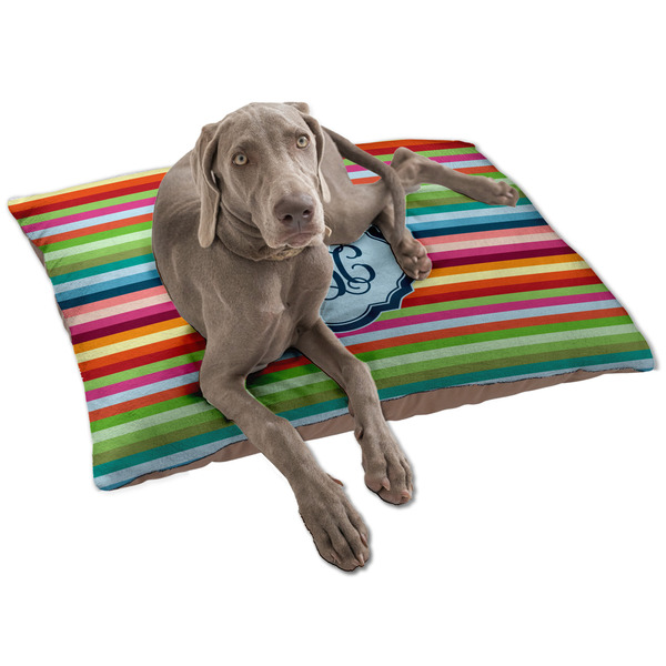 Custom Retro Horizontal Stripes Dog Bed - Large w/ Monogram