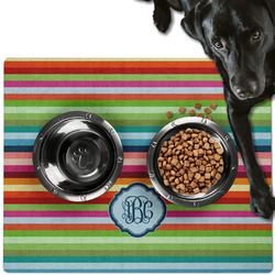 Retro Horizontal Stripes Dog Food Mat - Large w/ Monogram