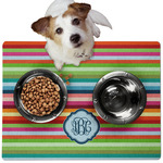 Retro Horizontal Stripes Dog Food Mat - Medium w/ Monogram
