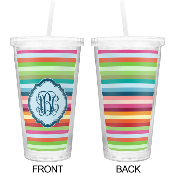 Retro Horizontal Stripes Double Wall Tumbler with Straw - Approval