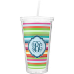 Retro Horizontal Stripes Double Wall Tumbler with Straw (Personalized)