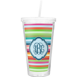 Retro Horizontal Stripes Double Wall Tumbler with Straw (Personalized)
